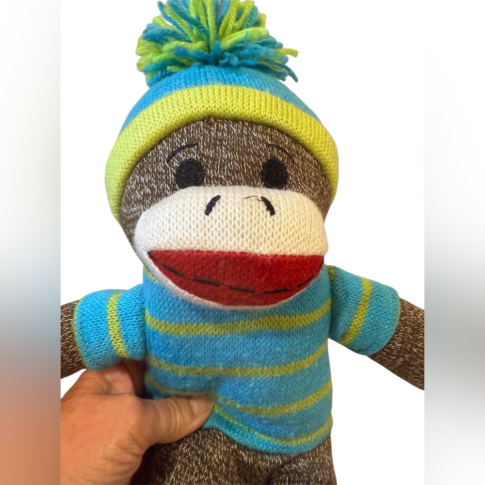 2/$30 Unusual Sock Monkey Plush Toy -with Blue and Green sweater & hat - Picture 4 of 5